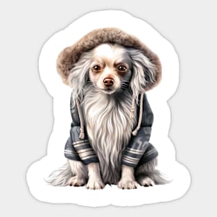 Winter Chinese Crested Dog Sticker